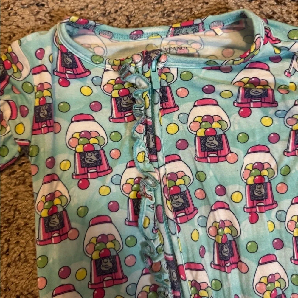 Posh Peanut Aqua and Pink Gumball Ruffle Print Footie